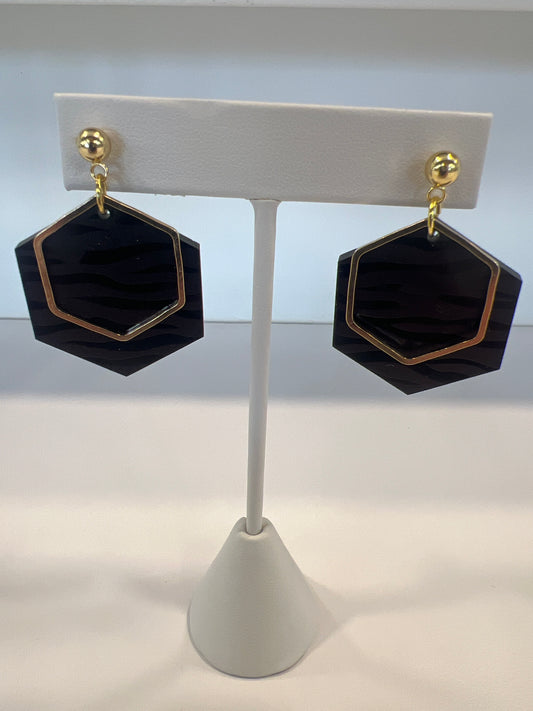 Black Hexagon Earrings