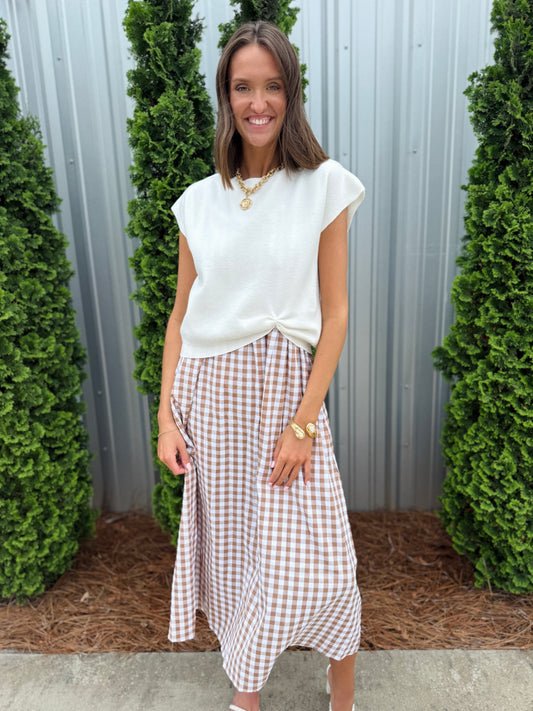 Cream Plaid Sweater Dress