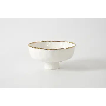 Small White Footed Bowl w/ Gold Rim
