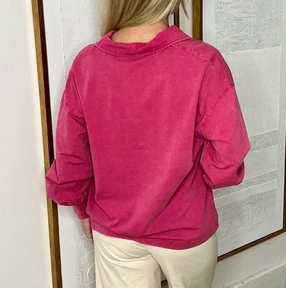 Collard Long Sleeve Top/Washed Plum