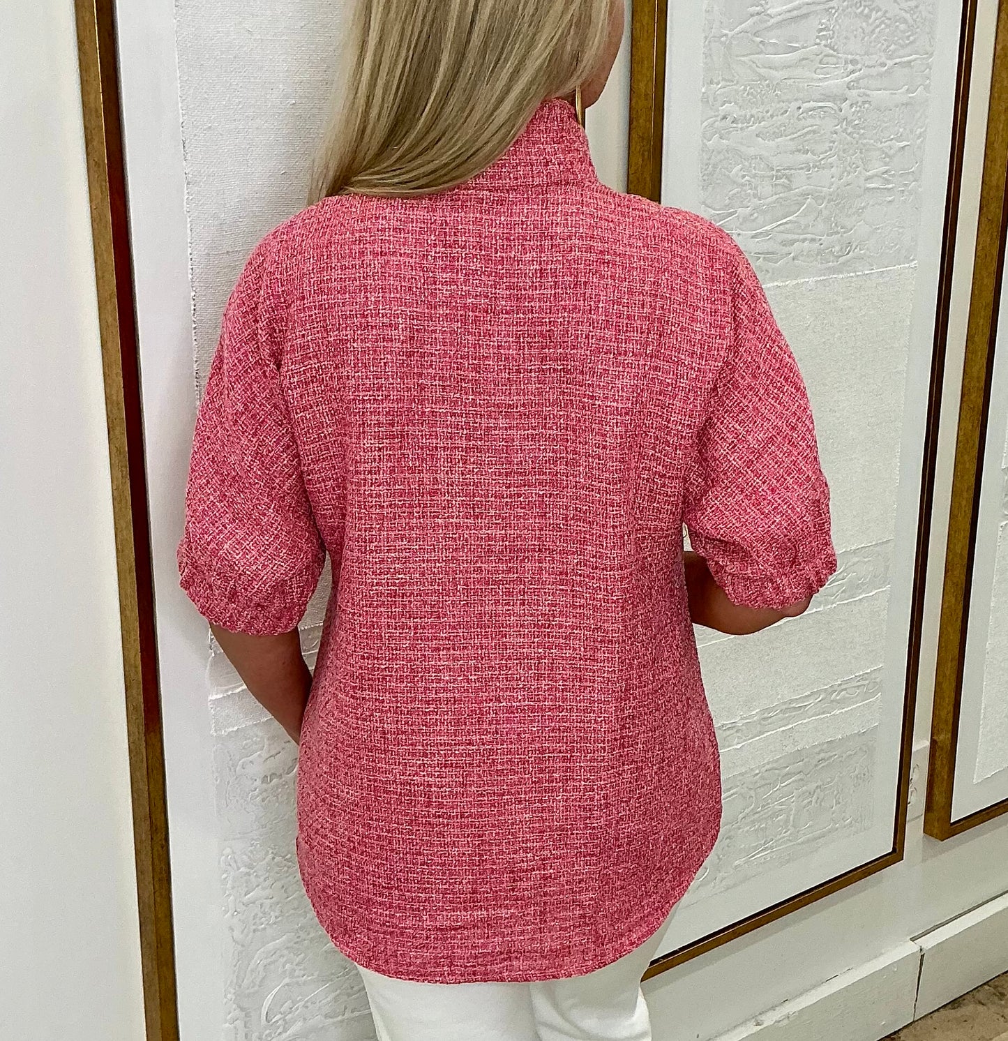 Betsy Collar Tweed Top Pink