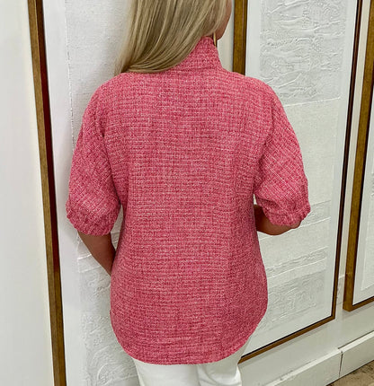 Betsy Collar Tweed Top Pink