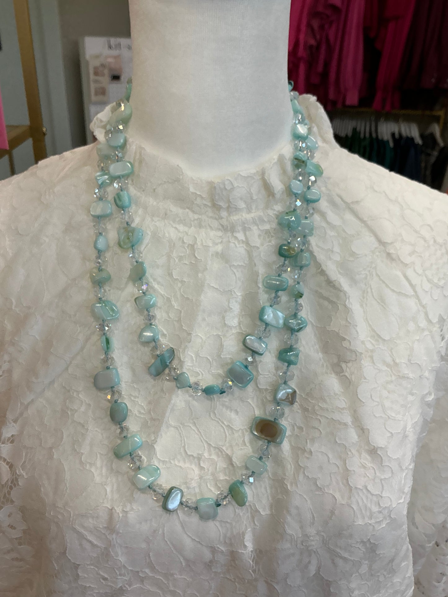 Long Shell & Crystal Necklace