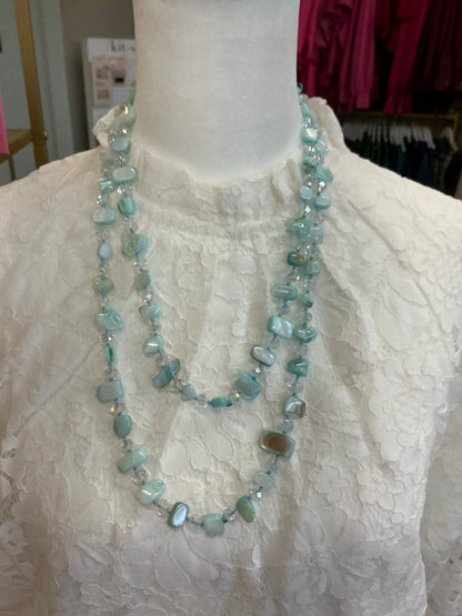 Long Shell & Crystal Necklace