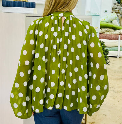 Polka Dot Tie Neck Blouse