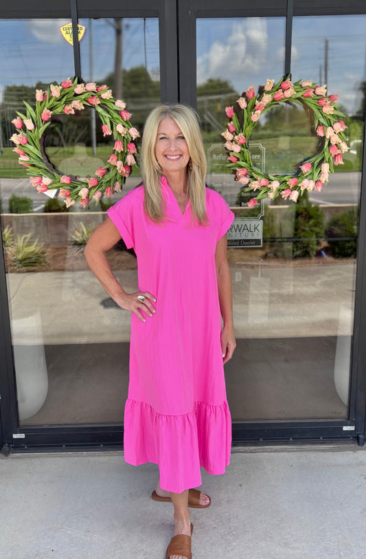 Relaxed Fit Ruffle Neck Dress