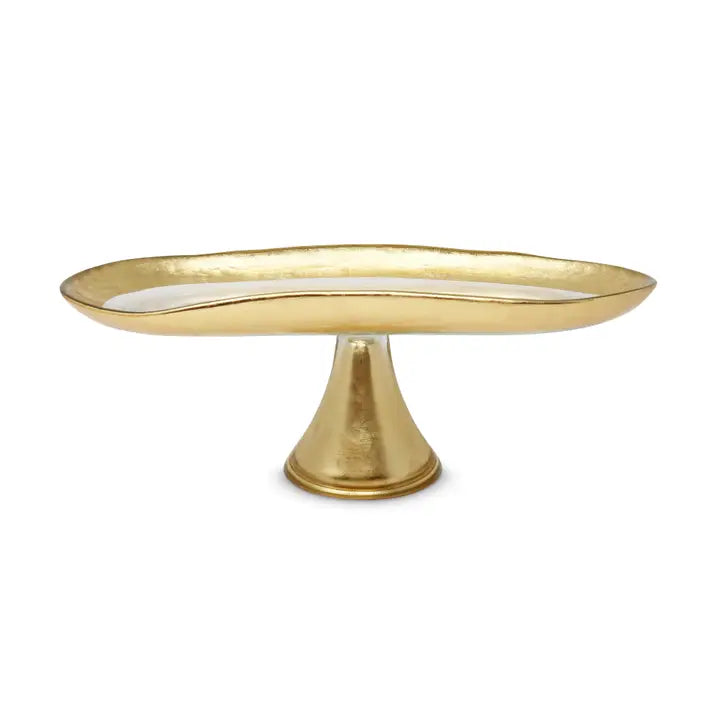 Footed Glass Tray with Gold Rim
