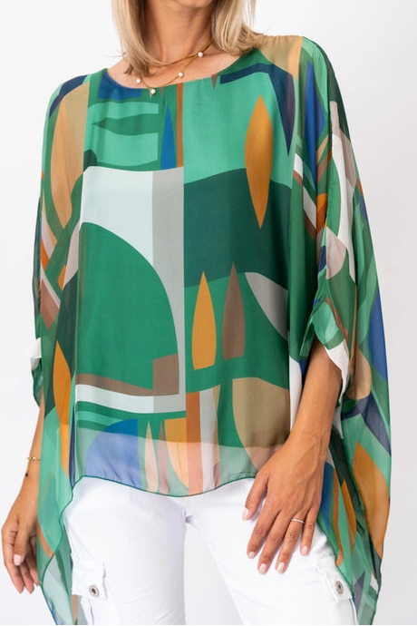 Green Abstract Print Top