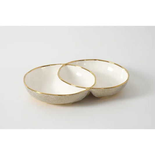 3 Section Gold Speckled Porcelain Server