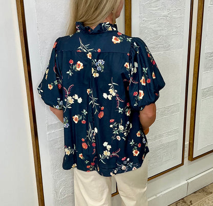 Navy Floral Top