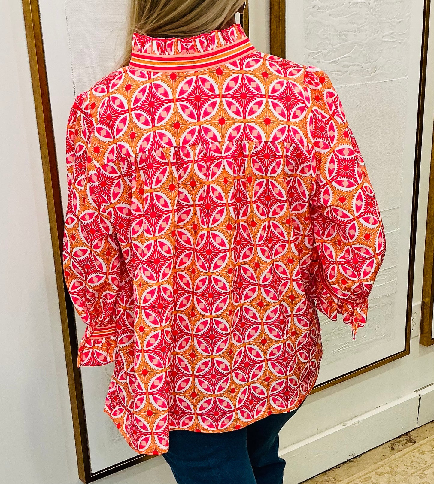 Bright Pink & Orange Ruffleneck Top