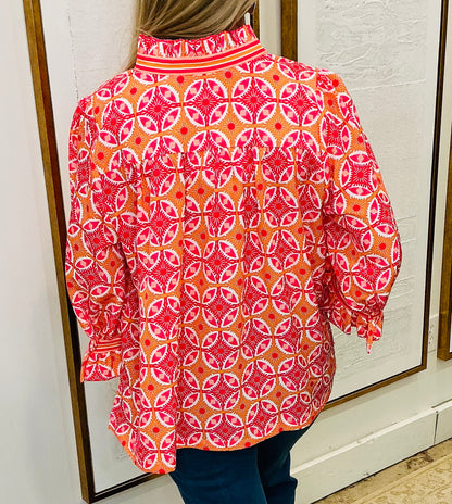 Bright Pink & Orange Ruffleneck Top