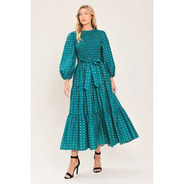 Teal Print Midi Dress