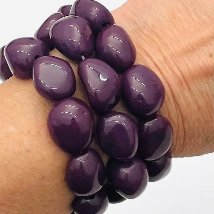 Purple Beaded Stack Bracelets S/3