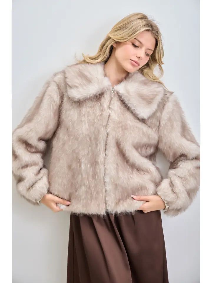 Plus Beige Faux Fur Coat