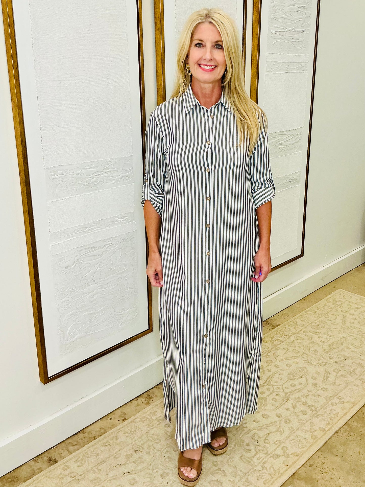 Stripped Button Down Maxi Dress