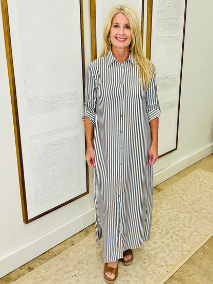 Stripped Button Down Maxi Dress
