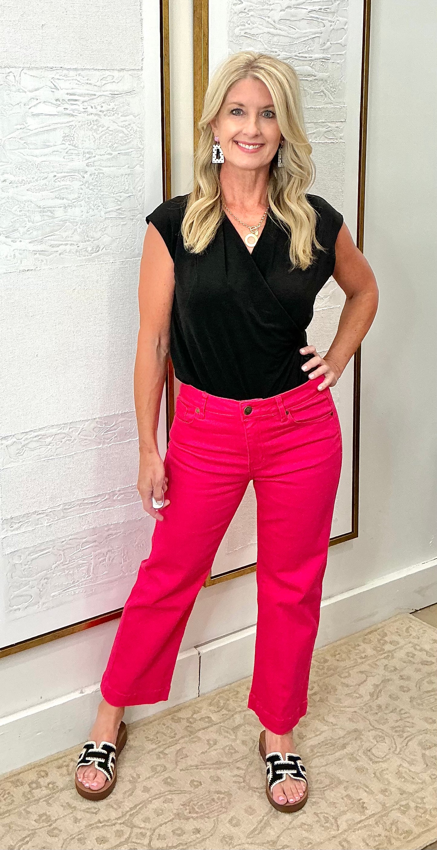 Pink Cropped Wide Leg Jean