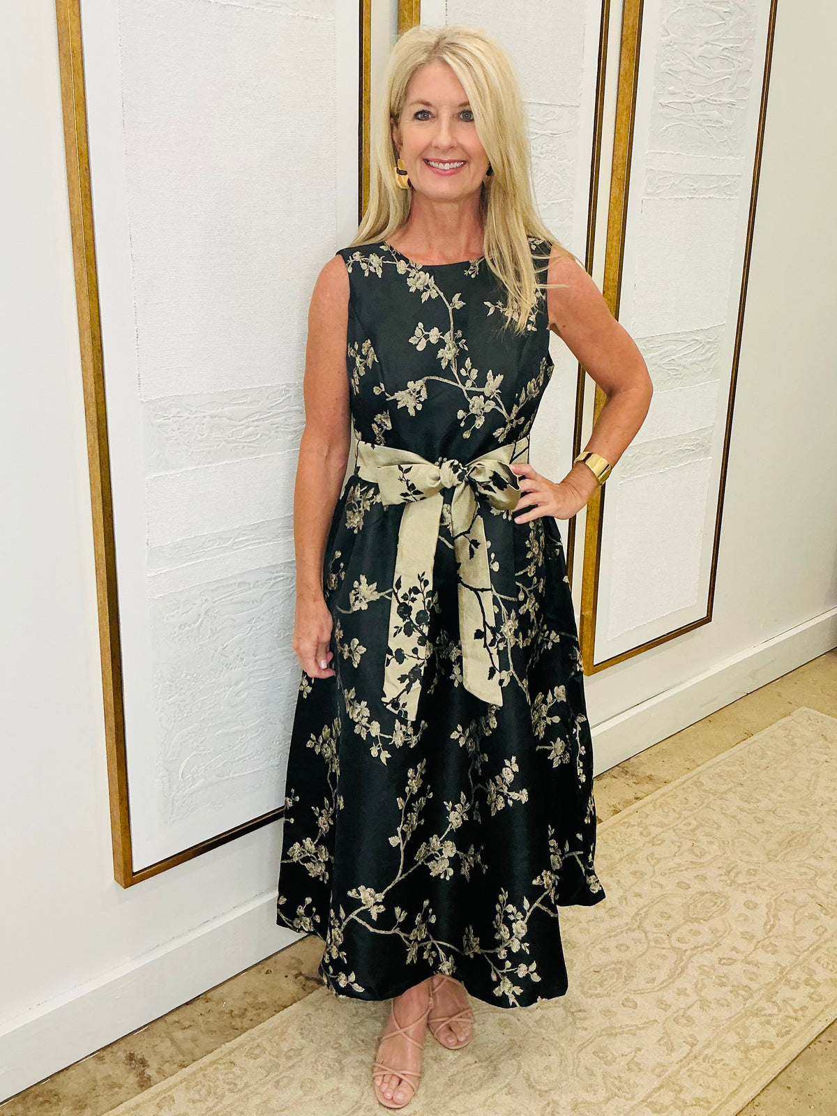 Black & Gold Jacquard Dress