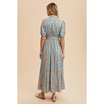 Dusty Blue Border Print Maxi