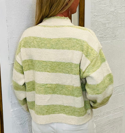 High Neck Stripe Cardigan