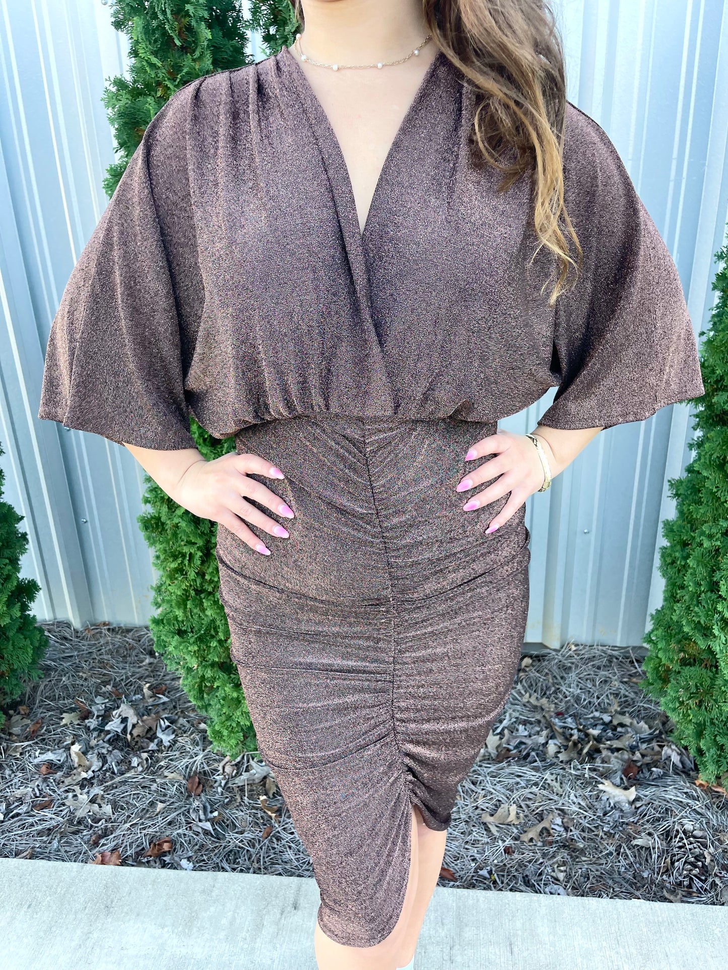 Bronze Metallic Knit Dress