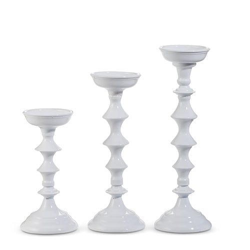 Glossy White Candlesticks S/3