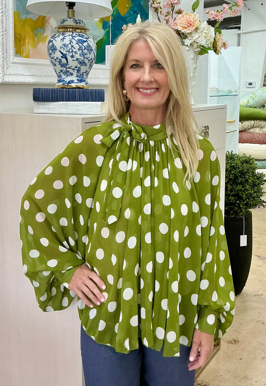 Polka Dot Tie Neck Blouse