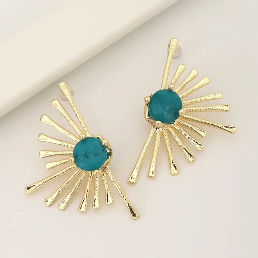 18k Gold Plated Green Stone Earrings