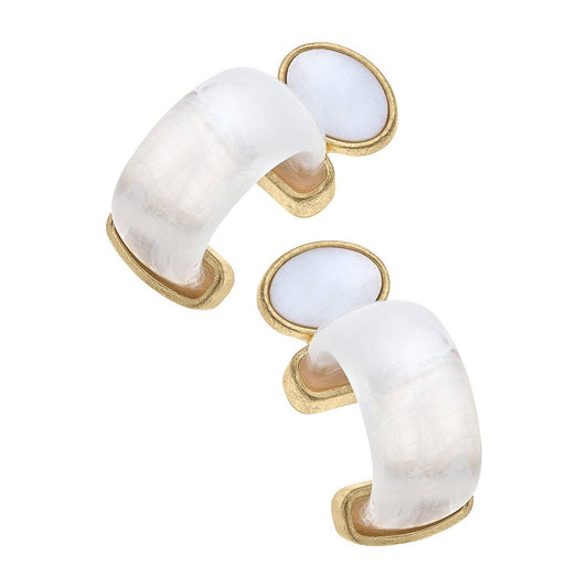 Pearl Hoop Earrings in Worn Gold