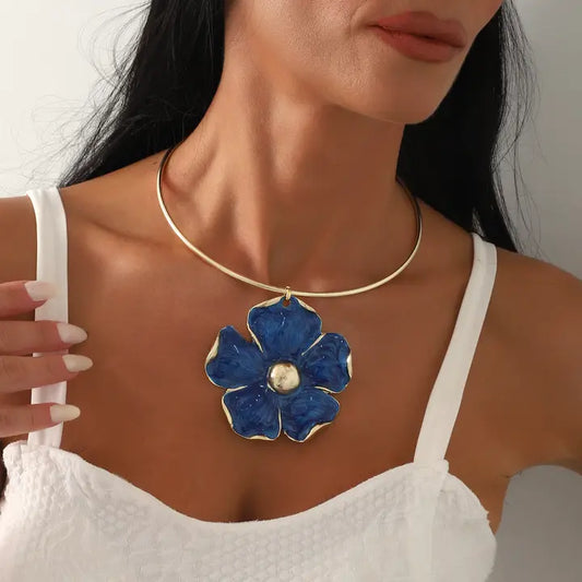 Gold Plated Blue Flower Necklace