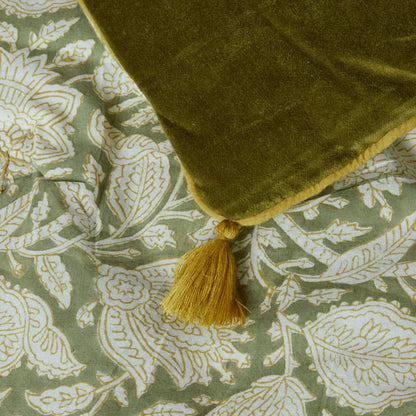 Green Velvet & Floral Queen Bed Runner