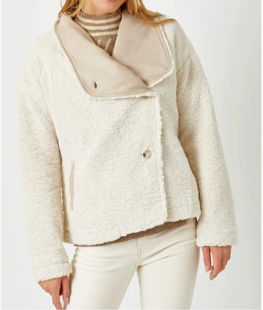 Cream Fuzzy Wide Collar Jacket