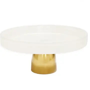 White Glass Cake Plate /Gold Stem
