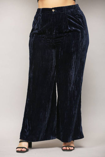 Navy Crinkle Velvet Pant