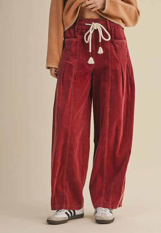 Corduroy Barrel Pants/Burgundy