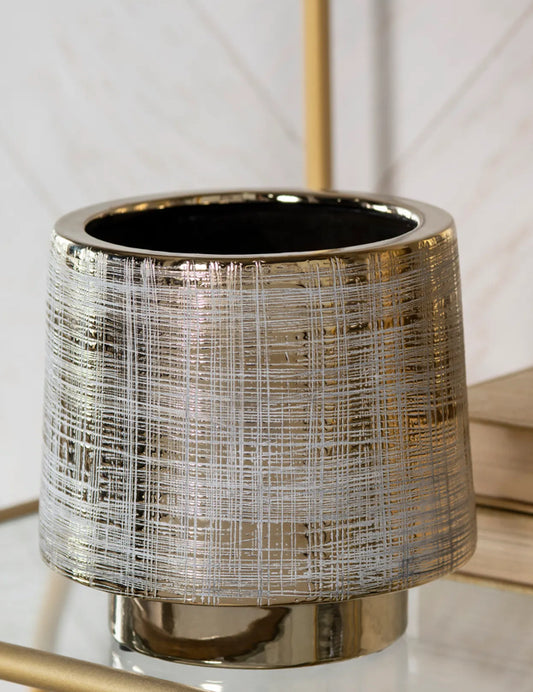 Gold Striated Ceramic Vase Small