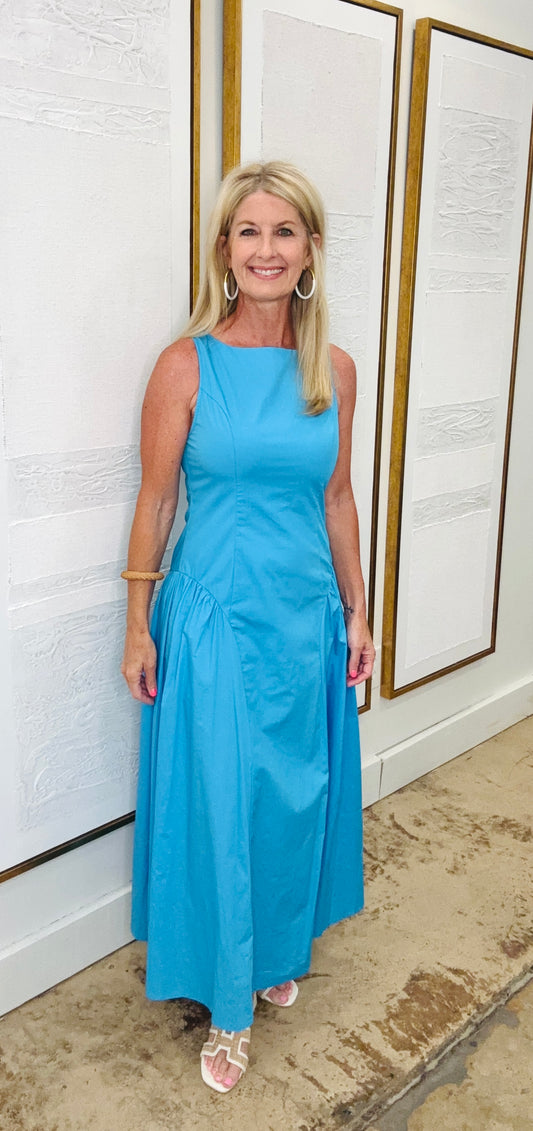 Blue Sleeveless Maxi Dress