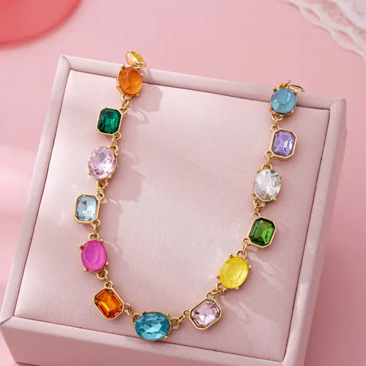 Multicolor Gemstone Gold Necklace