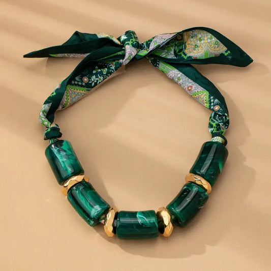 Green Marble Scarf Necklace