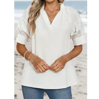 White Bubble Sleeve Top