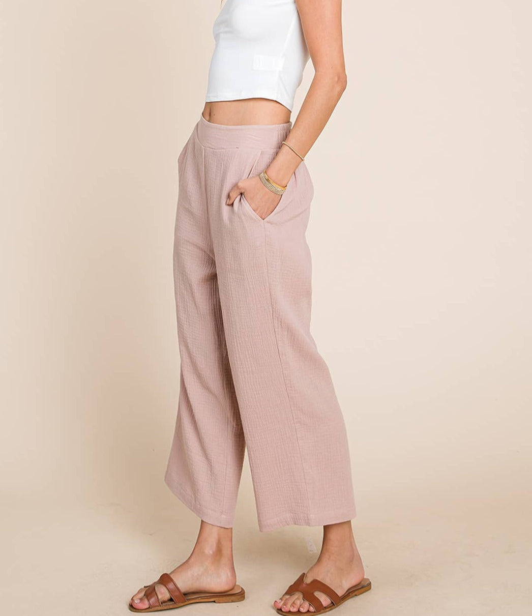 Rose Cotton Cropped Pants