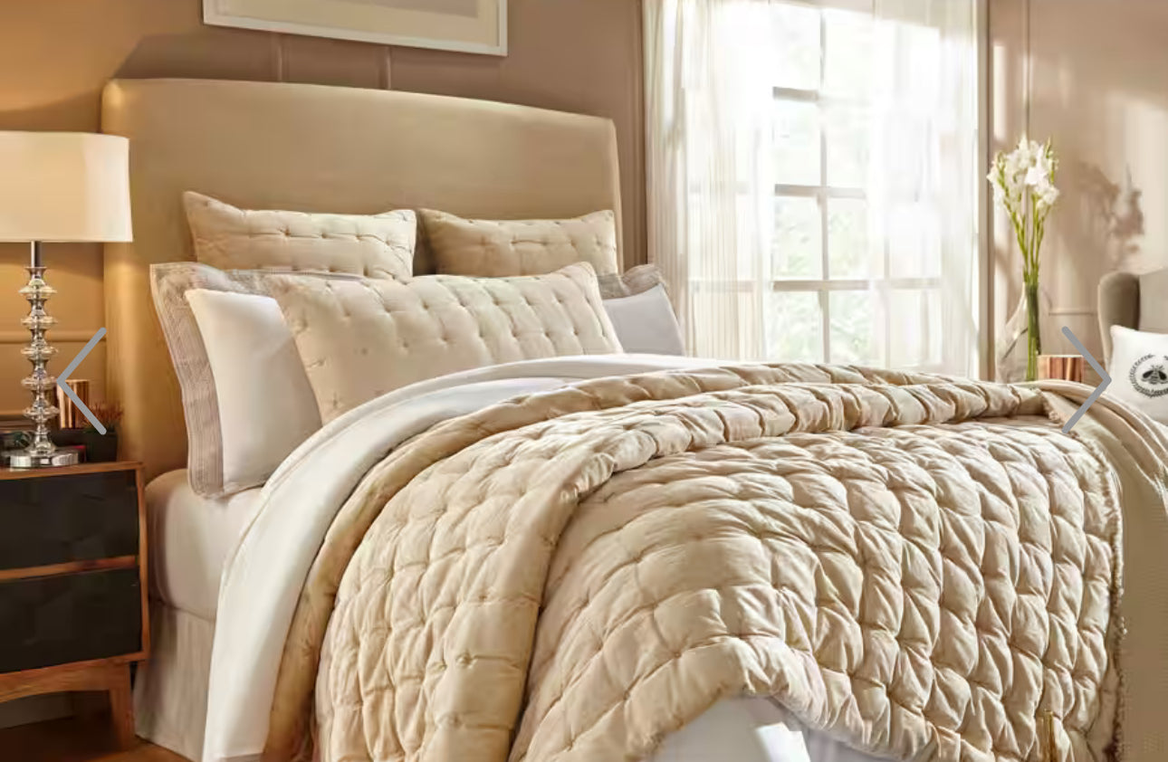 Champagne Tufted Velvet Quilt & Euro Set-Queen