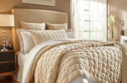 Champagne Tufted Velvet Quilt & Euro Set-Queen
