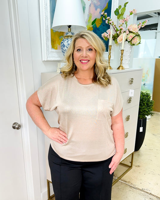 Plus Shimmer Short Sleeve Top Champagne
