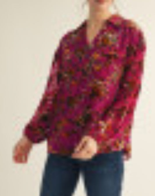 Velvet Patterned Blouse/Magenta