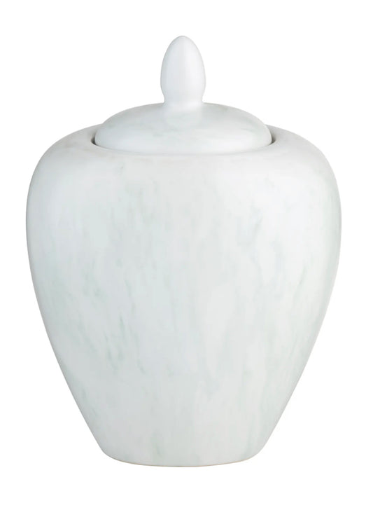 Medium White & Green Urn w/ Lid 9.5”x18”