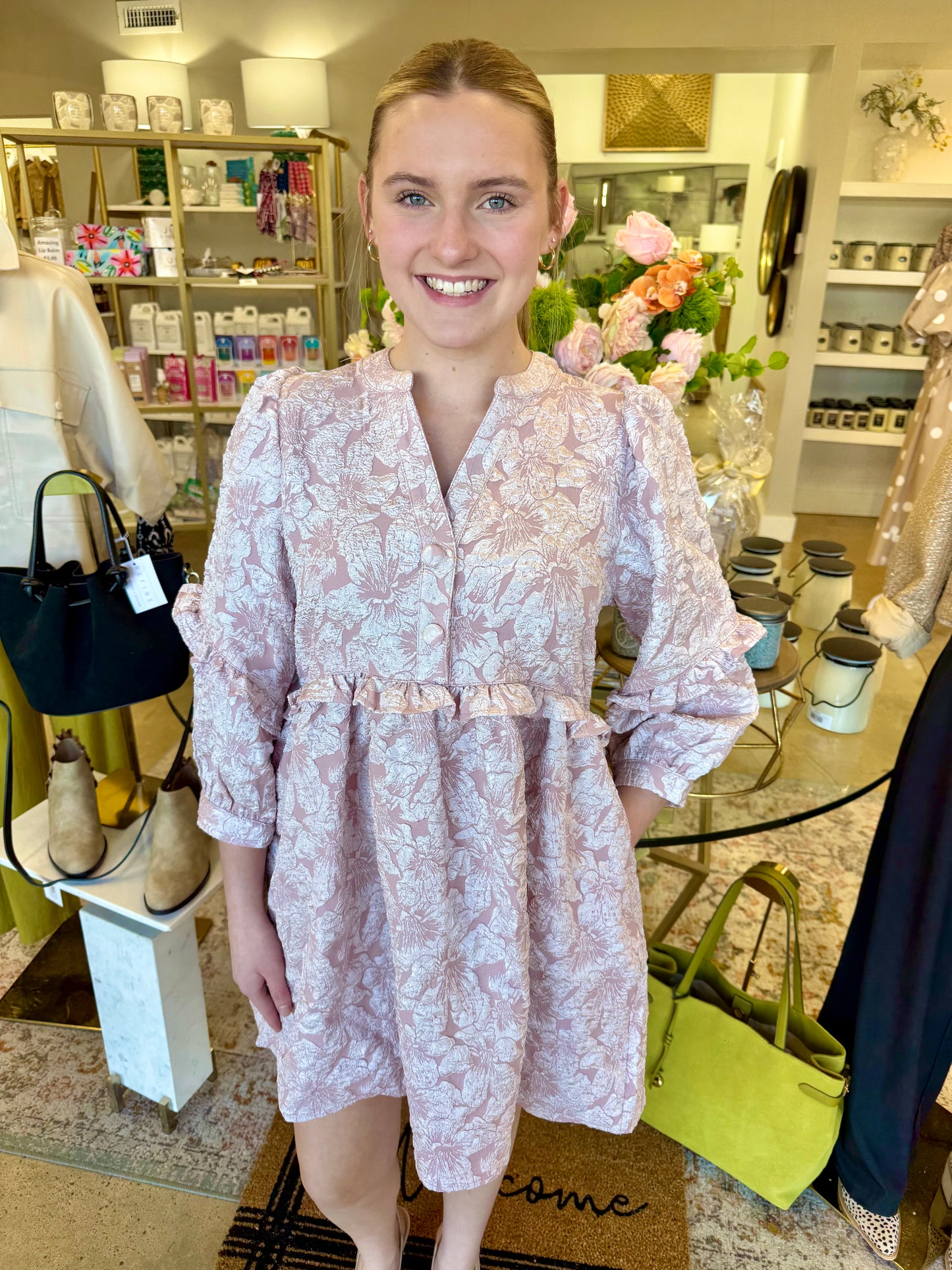 Jacquard baby Doll Dress/Dusty Pink