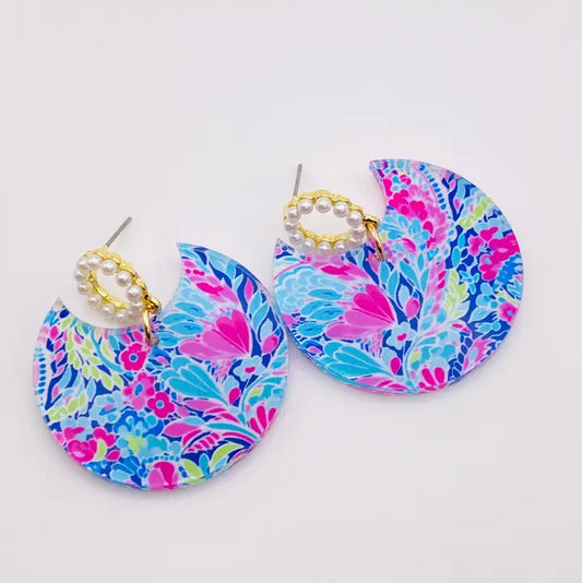 Floral Abstract Gold & Pearl Earrings