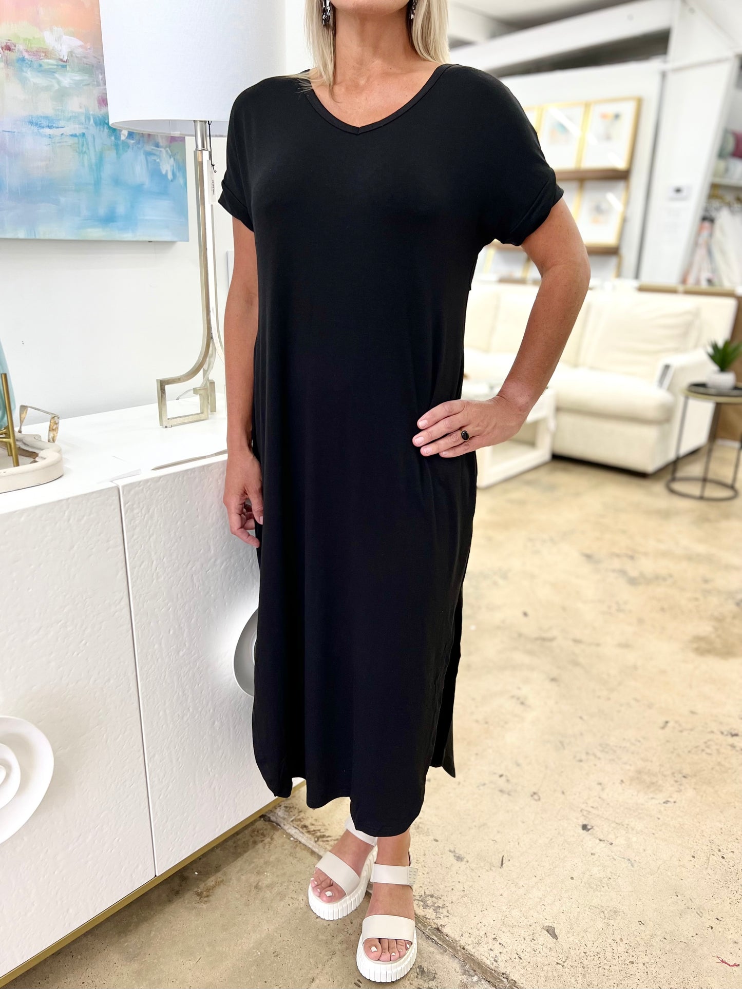 Black w/Pockets Maxi Dress